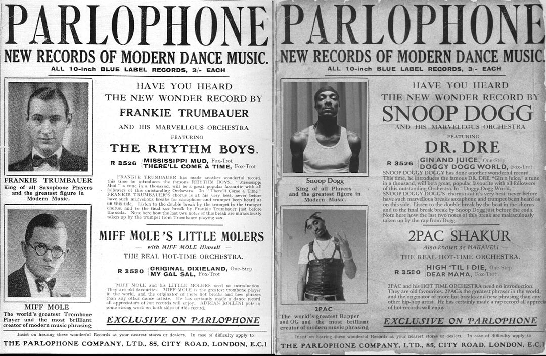 Parlaphone type treatment, before and after, Photoshop